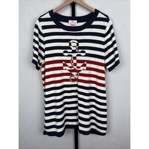 Quacker Factory Sequin Anchor Sweater Women's Large Red White Blue Nautical Soft
